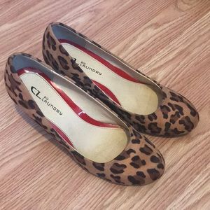 Leopard print wedge high heels